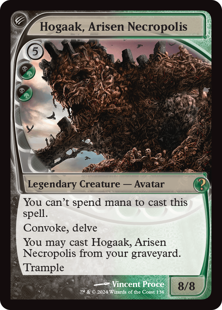 Hogaak, Arisen Necropolis, a reprinted "Futureshifted" card from MB2.