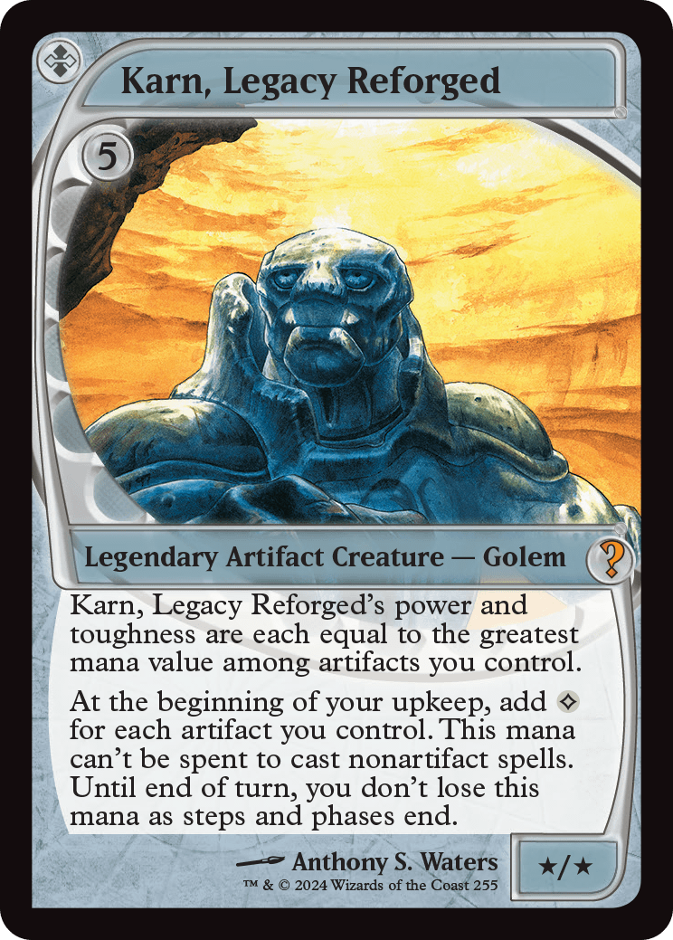 Karn, Legacy Reforged, found in Mystery Booster 2 in a foil "Futureshifted" treatment with art from his respective Vanguard card.