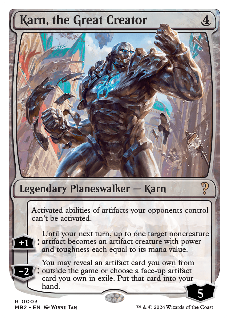 Karn, the Great Creator, an MB2 card in a white-border treatment.