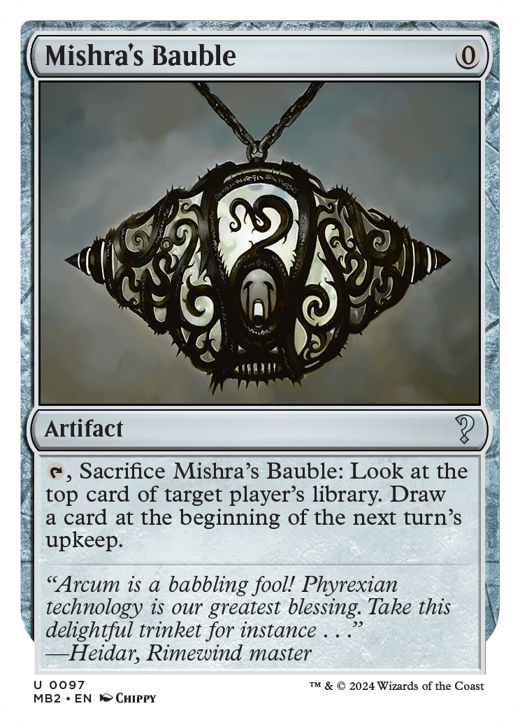 Mishra's Bauble, a Mystery Booster 2 card in a white-border treatment.