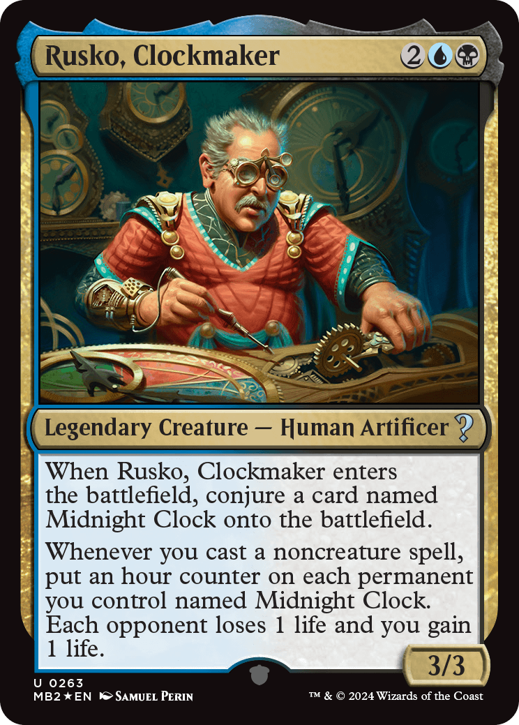 Rusko, Clockmaker, a card originally released in Alchemy on Magic Arena. Found in MB2.