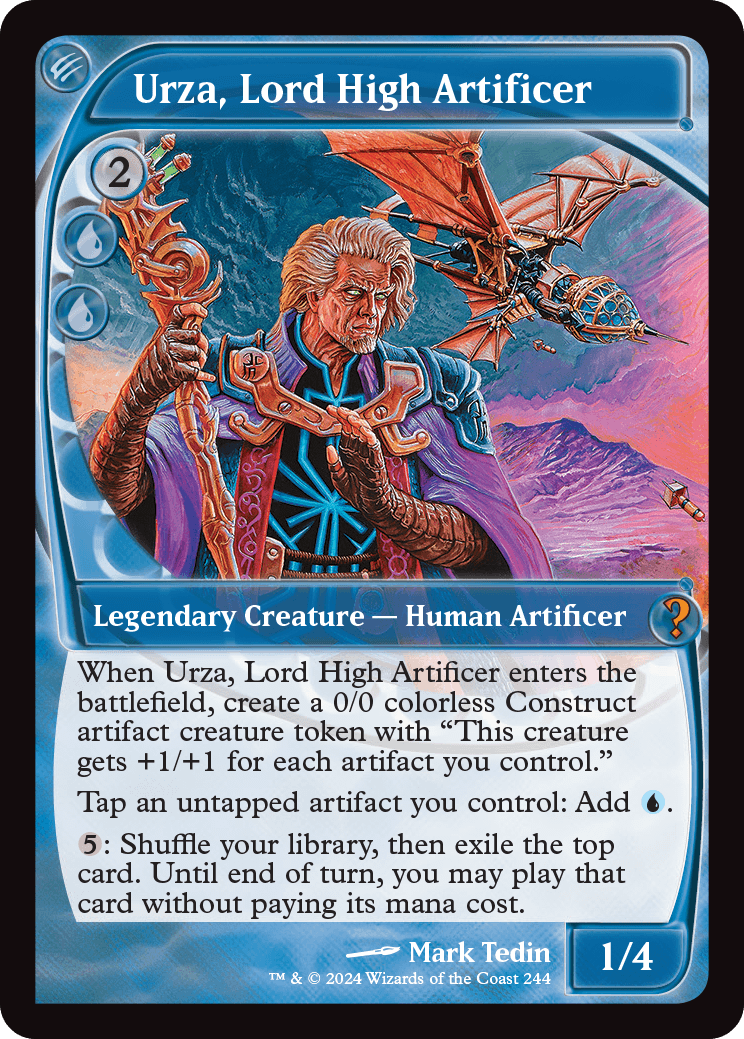 Urza, Lord High Artificer, found in Mystery Booster 2 in a foil "Futureshifted" treatment with art from his respective Vanguard card.