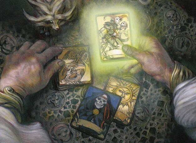 Illustration of hands holding magical playing cards