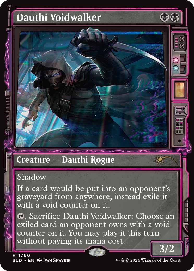 Dauthi Voidwalker, a reprint from the Showcase: Duskmourn drop.