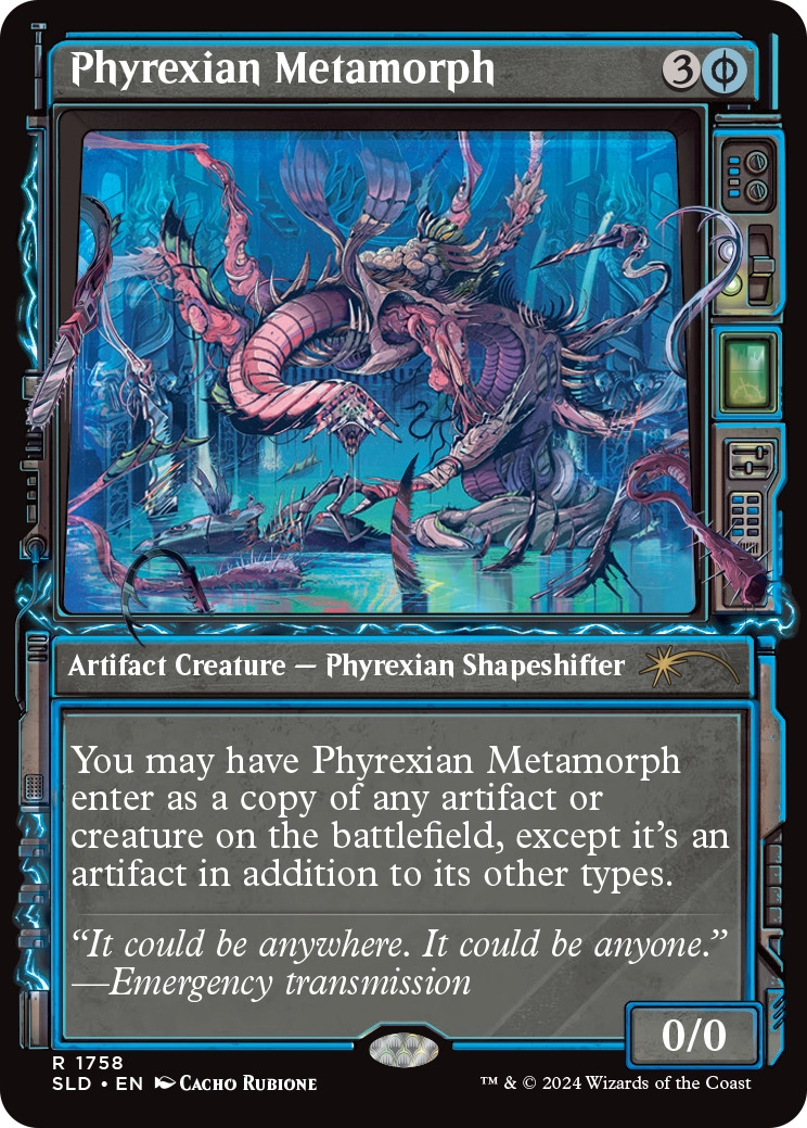 Phyrexian Metamorph, a reprint from the Showcase: Duskmourn drop.