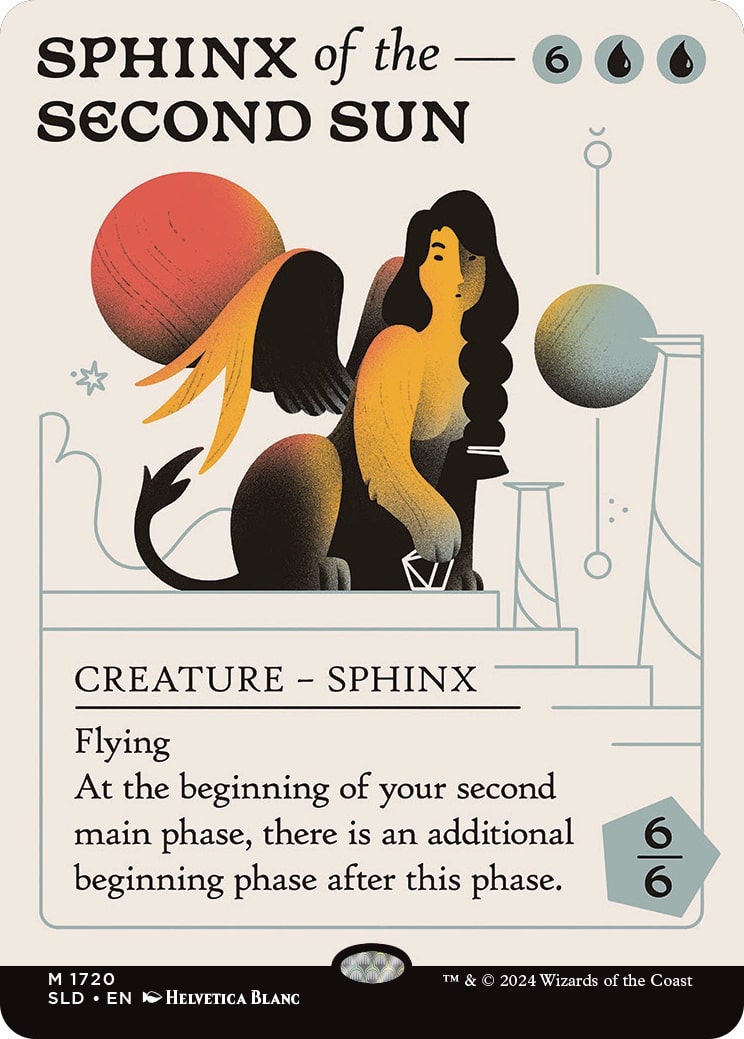 Sphinx of the Second Sun, a reprinted card originally from Commander Legends.