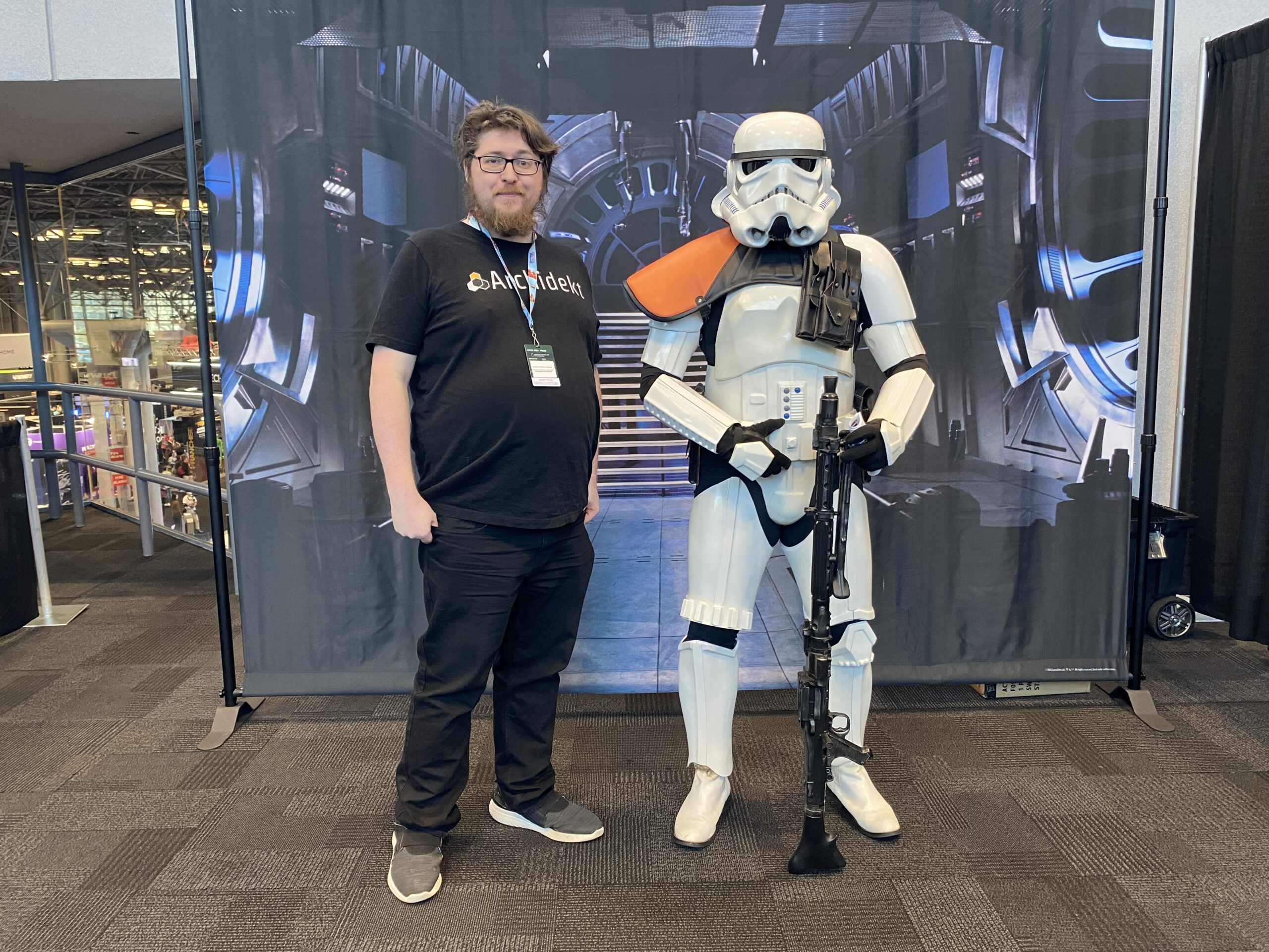 One of our writers, Josh Nelson, on location posing next to a 501st Legionnaire Stormtrooper. Photo credit: Josh Nelson