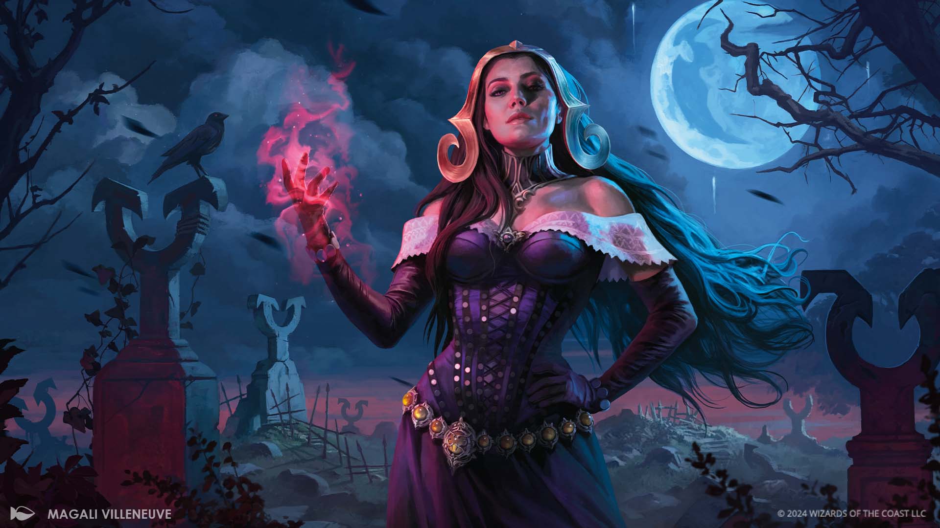 Key art from Innistrad Remastered featuring the Planeswalker character Liliana Vess. Illustrated by Magali Villeneuve.