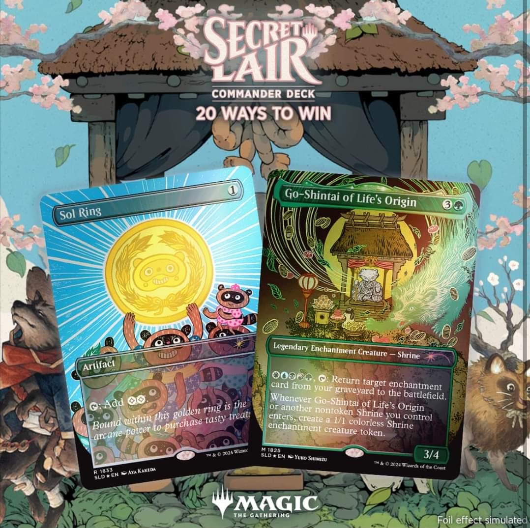 Go-Shintai of Life's Origin and Sol Ring, two cards in the "20 Ways To Win" Secret Lair deck.