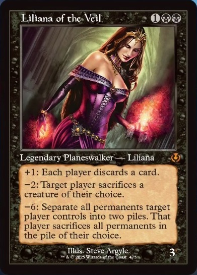 Liliana of the Veil, a card only appearing in the Retro Frame bonus sheet in Innistrad Remastered.