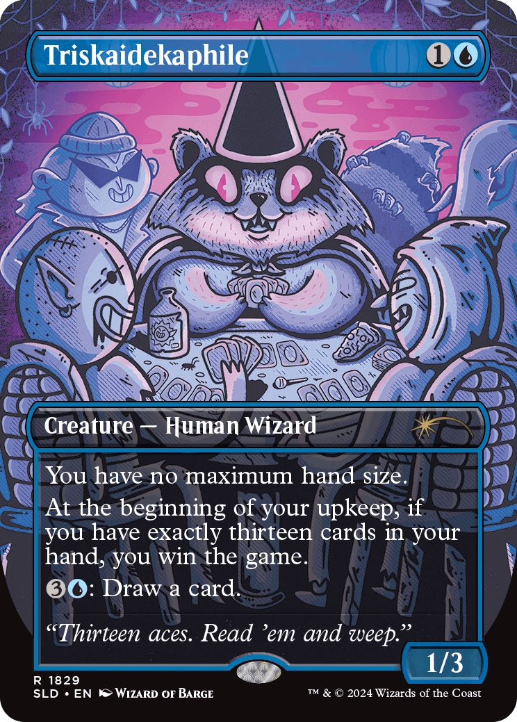 The alternate art iteration of Triskaidekaphile, a card from the Secret Lair preconstructed deck "20 Ways To Win".