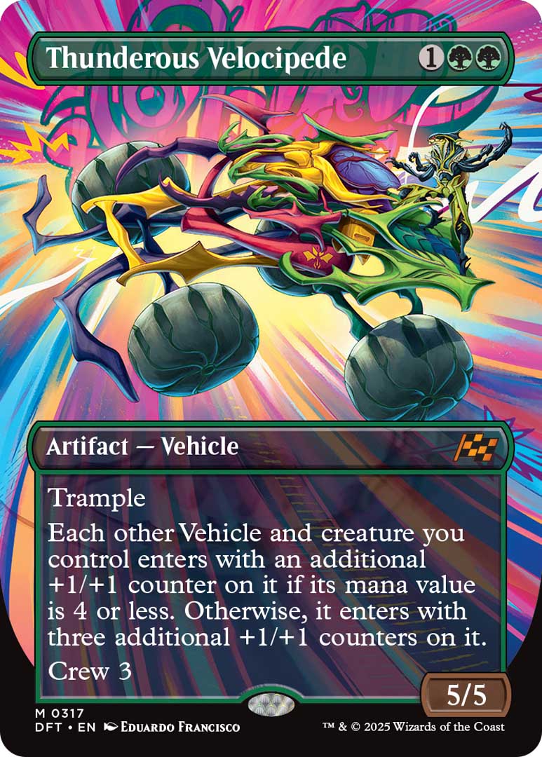 Thunderous Velocipede, an Aetherdrift borderless card.