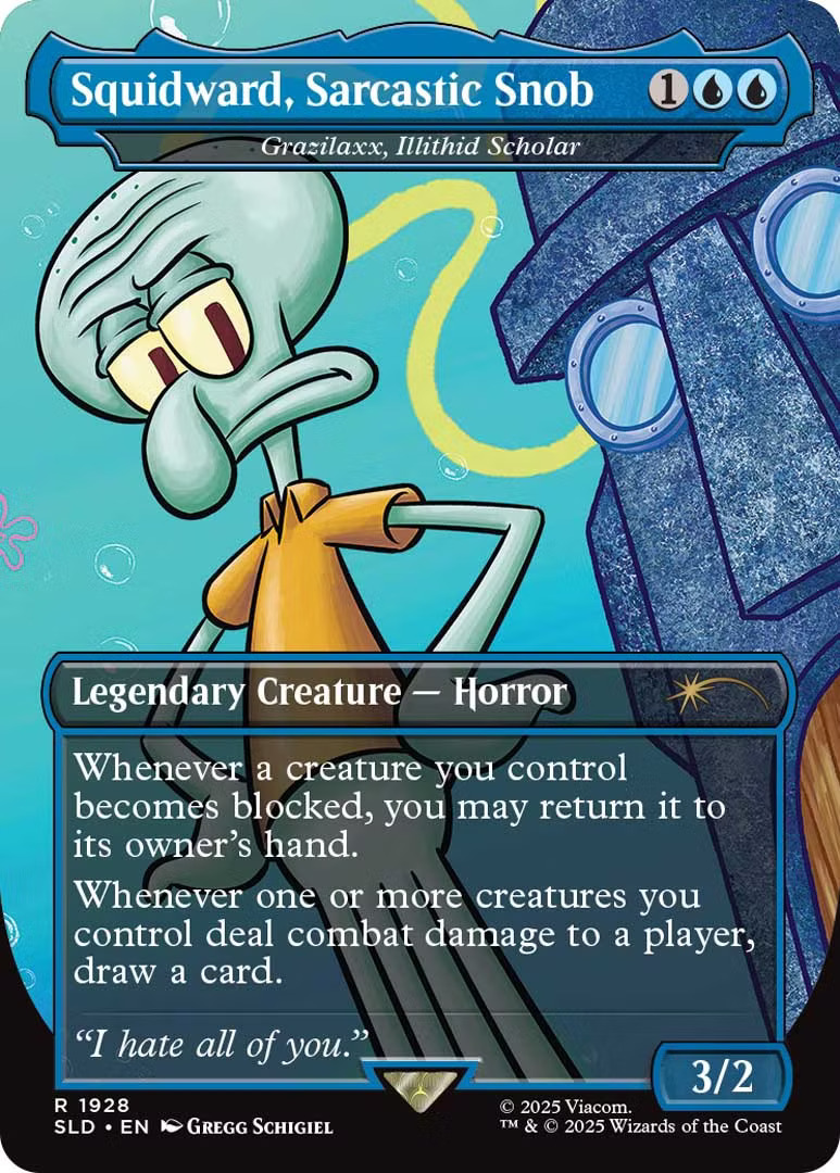 Squidward, Sarcastic Snob, a reskin of Grazilaxx, Illithid Scholar. Illustrated by Gregg Schigiel.